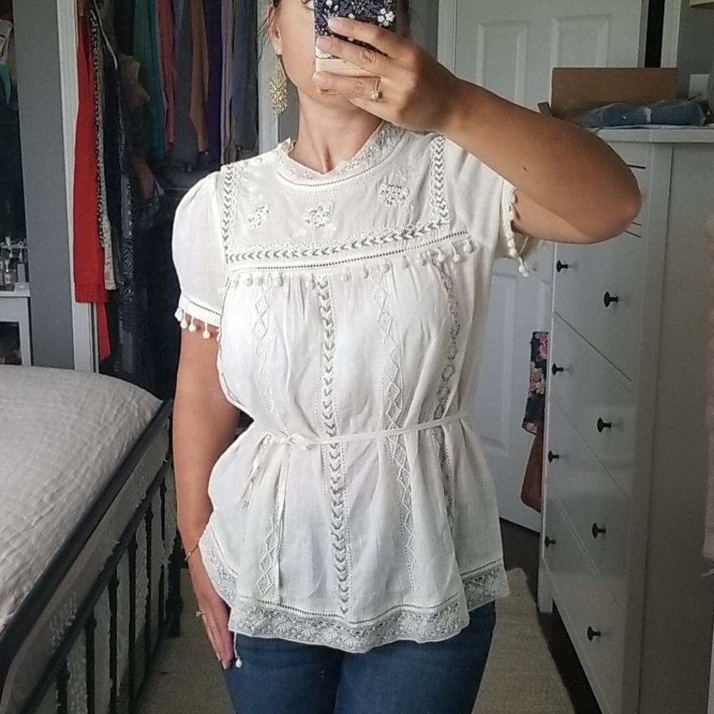 Anthropologie Leifnotes Embellished Tunic Boho Top